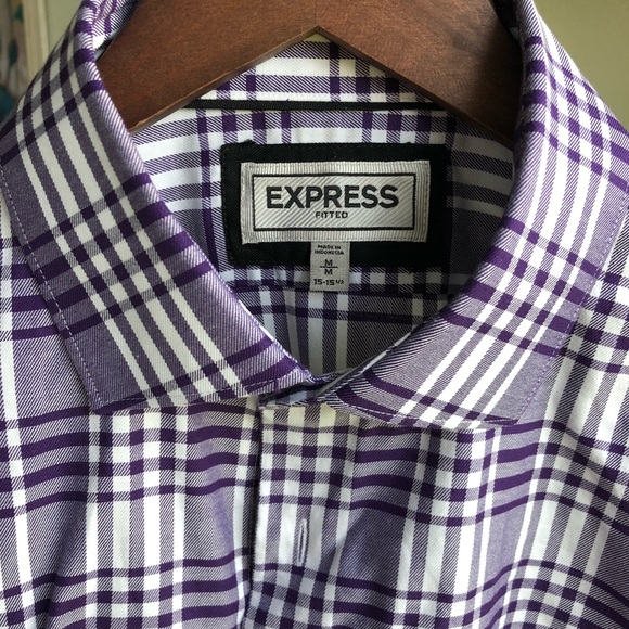 Exress Mens Fitted Purple Plaid French 